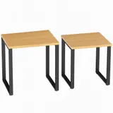 HOMCOM Couchtisch 2er Set Wohnzimmertisch mit Metallrahmen, Satztisch Kaffeetisch Beistelltisch für Wohnzimmer, Schlafzimmer, Balkon Natur   Aosom – Bild 1