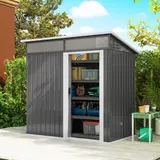 Outsunny Metall Gerätehaus 1,9m² 195x122x182cm Geräteschuppen mit Fundament Pultdach Fenster Schiebetür Haken Handschuhe wetterfest Gartenhaus Outdoor Garten Schuppen für Hinterhof Garten Dunkelgrau   Aosom – Bild 3