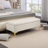 HOMCOM Sitzbank mit Stauraum Polsterbank Samtoptik Metallbeine Bettbank für Wohnzimmer Schlafzimmer Flur 120 x 44 x 44,5 cm Beige   Aosom.de – Bild 3