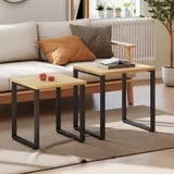 HOMCOM Couchtisch 2er Set Wohnzimmertisch mit Metallrahmen, Satztisch Kaffeetisch Beistelltisch für Wohnzimmer, Schlafzimmer, Balkon Natur   Aosom – Bild 3