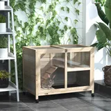 PawHut Kleintierkäfig mit Rädern Meerschweinchenkäfig Kleintierstall Kleintierhaus innen und außen winterfest Tannenholz Natur 91,5 x 53,3 x 73 cm   Aosom – Bild 3