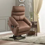 HOMCOM Fernsehsessel Aufstehsessel elektrisch mit Massagefunktion Heizung Liegefunktion Polyester hellbraun 79x97x103cm für Komfort & Entspannung   Aosom.de – Bild 3