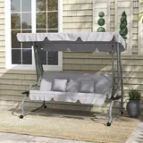 Outsunny Hollywoodschaukel 3-Sitzer, Belastung 340kg, mit Liegefunktion, verstellbarem Dach, klappbarem Beistelltisch, 200x120x164 cm, Hellgrau  Aosom – Bild 3