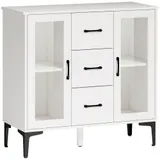 HOMCOM Kommode Sideboard mit 3 Schubladen 2 Glastüren Modern Schubladenschrank mit verstellbaren Regalen Soft-Close-Scharnieren 90x38x86cm Aufbewahrungsschrank für Wohnzimmer Esszimmer Flur Weiß   Aosom – Bild 1
