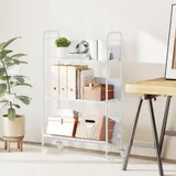 HOMCOM Bücherregal Mobiles Aufbewahrungsregal mit 3 Ebenen, Rädern, rollbares Spielzeugregal aus Metall, Bücherschrank für Schlafzimmer, 69 x 26 x 108 cm, Weiß   Aosom – Bild 3