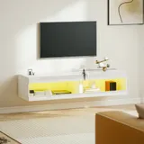 HOMCOM TV Schrank, Hängendes TV Lowboard mit RGB LED-Beleuchtung in 16 Farben, TV Ständer mit offenen Stauraum, für 55-60 Zoll Fernseher, für Wohnzimmer, Schlafzimmer, 140 x 40 x 30 cm, Hochglanzweiß   Aosom – Bild 3