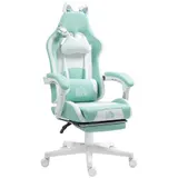 HOMCOM Gaming-Stuhl, Ergonomischer Gamer-Stuhl mit Lendenwirbelstütze, Fußstütze, Gaming-Sessel mit Katzenohren, Kopfkissen, höhenverstellbar Bürostuhl mit Liegefunktion, Kunstleder, Seeblau   Aosom – Bild 1