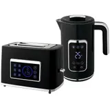 HOMCOM Wasserkocher Toaster Set 1,7L Edelstahl Wasserkocher 2 Scheiben Toaster 2200W Frühstücksset mit 6 Bräunungsstufen, Memory-Funktion, Auftauen, Aufwärmen, Krümelfach, LED-Touchscreen Schwarz   Aosom – Bild 1
