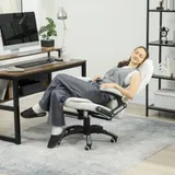 Vinsetto Bürostuhl mit Vibrationsmassage, Ergonomisch Schreibtischstuhl mit Heiz-, Liegefunktion, Höhenverstellbar Chefsessel mit Fernbedienung, Seitentasche, Leinenoptik, Cremeweiß   Aosom – Bild 3