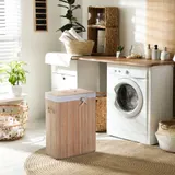 HOMCOM Wäschekorb Wäschebox mit Deckel 72L faltbar Segeltuchsack aus Bambus Natur 40 x 30 x 60 cm ideal für Wäschesammlung   Aosom.de – Bild 3
