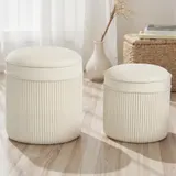HOMCOM 2er Set Sitzhocker mit Stauraum Hocker mit Deckel, Runder Fußhocker Polsterhocker mit Samtoptik Ottomane 36 x 36 x 41,5 cm Cremeweiß   Aosom – Bild 3