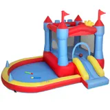 AIYAPLAY Hüpfburg mit Gebläse Aufblasbar Spielcenter mit Rutsche Trampolin Planschbecken/Bällebad Basketballkorb Wasserpistole Bouncy Castle für 3-8 Jahre Kinder für Indoor & Outdoor 342x255x209 cm   Aosom – Bild 1
