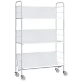 HOMCOM Bücherregal Mobiles Aufbewahrungsregal mit 3 Ebenen, Rädern, rollbares Spielzeugregal aus Metall, Bücherschrank für Schlafzimmer, 69 x 26 x 108 cm, Weiß   Aosom – Bild 1