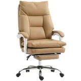 HOMCOM Bürostuhl Ergonomischer Schreibtischstuhl mit Lendenwirbelstütze, Klappbar Armlehne, Fußstütze, Höhenverstellbarer Drehstuhl mit Liegefunktion, Kunstleder, Gepolstert Computerstuhl, Hellbraun   Aosom – Bild 1