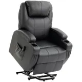 HOMCOM Fernsehsessel Relaxsessel mit Aufstehhilfe, Elektrisch TV-Sessel mit Liegefunktion, Fernbedienung mit USB-Anschluss, Becherhalter, Seitentasche, Kunstleder, Schwarz   Aosom – Bild 1