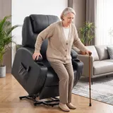 HOMCOM Fernsehsessel Relaxsessel mit Aufstehhilfe, Elektrisch TV-Sessel mit Liegefunktion, Fernbedienung mit USB-Anschluss, Becherhalter, Seitentasche, Kunstleder, Schwarz   Aosom – Bild 3