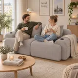 Modulares 2-Sitzer-Cordsofa, mit Getränkehalter und Seitentasche, 200x99x80 cm, Hellgrau – Bild 3