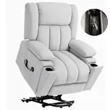 HOMCOM Fernsehsessel mit Aufstehhilfe Elektrisch Relaxsessel mit Massage-/ Wärme-/Liegefunktion, TV-Sessel mit Becherhalter, Stautraum, USB-Anschlüssen und Fernbedienung, Samt, Hellgrau   Aosom – Bild 1