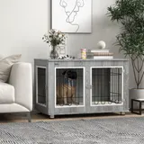 PawHut Hundekäfig, Hundehütte, Haustierkäfig mit Kissen, 2 Verriegelungen für Mittelegroße Hunde, Hundebox mit Doppeltüren, Hundehaus, Grau, 90 x 58 x 65 cm   Aosom – Bild 3