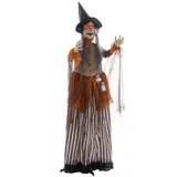 HOMCOM 183cm Halloween Dekoration Halloween-Hexe mit LED-Lichter, Soundfunktion, Haustür Deko mit verstellbare Arme, Garten Dekofigur in Lebensgröße für Party   Aosom – Bild 1