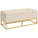 HOMCOM Sitzbank mit Stauraum Polsterbank mit Klappdeckel in Beige Samtoptik Bettbank mit Stahlbeinen 110x44x49 cm für Flur Wohnzimmer   Aosom.de – Bild 1