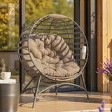 Outsunny Papasansessel Gartenstuhl 2 Körbe Kissen oval Loungesessel faltbar Balkon Terrasse Sandbraun Stahl 118x75x139cm   Aosom – Bild 3