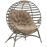 Outsunny Papasansessel Gartenstuhl 2 Körbe Kissen oval Loungesessel faltbar Balkon Terrasse Sandbraun Stahl 118x75x139cm   Aosom – Bild 1