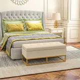 HOMCOM Sitzbank mit Stauraum Polsterbank mit Klappdeckel in Beige Samtoptik Bettbank mit Stahlbeinen 110x44x49 cm für Flur Wohnzimmer   Aosom.de – Bild 3