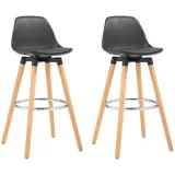 HOMCOM Barhocker 2er Set, Gepolstert Barstuhl mit Holzbeine und Rückenlehne, Küchenstühle mit Fußstütze aus Stahl, Tresenhocker für Küche, Wohnzimmer, Esszimmer, Kunstleder, Schwarz   Aosom – Bild 1