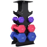 SPORTNOW Hanteln Set 3 Paar Kurzhanteln mit Aufbewahrungsständer rutschfeste Griff, 1-5 kg Hexagon Hantelset Kurzhantel Set für Heimtraining, Fitnessstudio   Aosom – Bild 1