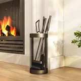 Outsunny Kaminbesteck Set 5-teilig Kaminzubehör mit Besen, Schaufel, Zange, Schürhaken und Korb, Kamingarnitur, Metall, Schwarz   Aosom – Bild 3