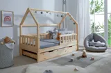 Ticaa Kinderbett Hausbett "Kay" 80x160 inkl. Schubkästen Kiefer natur – Bild 3