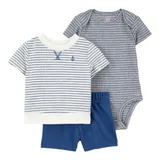 Carter's 3-tlg. Set Body kurzarm, T-Shirt und Shorts Ringel – Bild 3