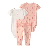 Carter's 3-tlg. Set Bodys kurzarm und Leggings Streublumen Rippqualität – Bild 3