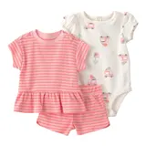 Carter's 3-tlg. Set T-Shirt, Body kurzarm und Shorts Ringel Eiswagen – Bild 3