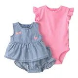Carter's 3.-tlg. Set Body Flügelarm Rippqualität, Chambray-Kleid ohne Arm und -Shorts – Bild 3