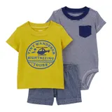 Carter's 3-tlg. Set Body kurzarm, T-Shirt und Shorts Ringel Hubschrauber – Bild 3