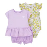 Carter's 3-tlg. Set Body ohne Arm, T-Shirt und Shorts Blumen – Bild 3