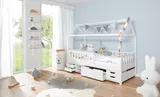 Ticaa Hausbett "Traumhaus" mit Funktionsschubkasten Kiefer Weiß – Bild 1