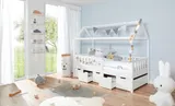 Ticaa Hausbett "Traumhaus" mit 5er Schubkästen Kiefer Weiß – Bild 1