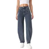 Damen Stretch Used-look Knöpfe Reissverschluss Jeans 4546 Ital-design In Blau – Bild 1