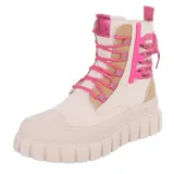 Damen High-Top Stiefeletten mit Lochschnürung Ital-Design 4190 in Beige – Bild 1